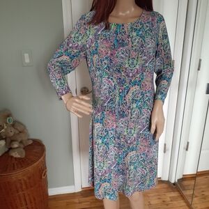 Tommy Hilfiger Long Sleeve Multicolor Paisley Knee Length Dress Sz 10 New